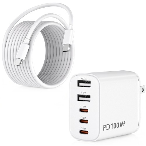 100W USB C Charger Fast Charging for iPhone with USB C to USB C Cable 1Pack