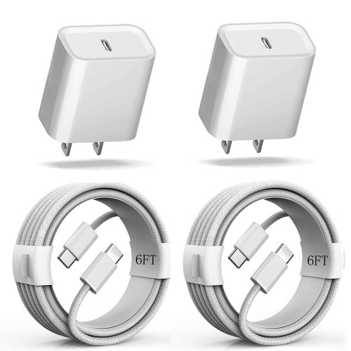 Fast iPhone 16/15 Pro Max Charger Cord, 2Pack Long 6FT USB C to Type C Woven Cable 20W USBC i Phone Charger Block Apapter Fast Charging for iPhone 16/16 Pro Max/16e/15/15 Pro/15 Plus,iPad Pro/Air/Mini